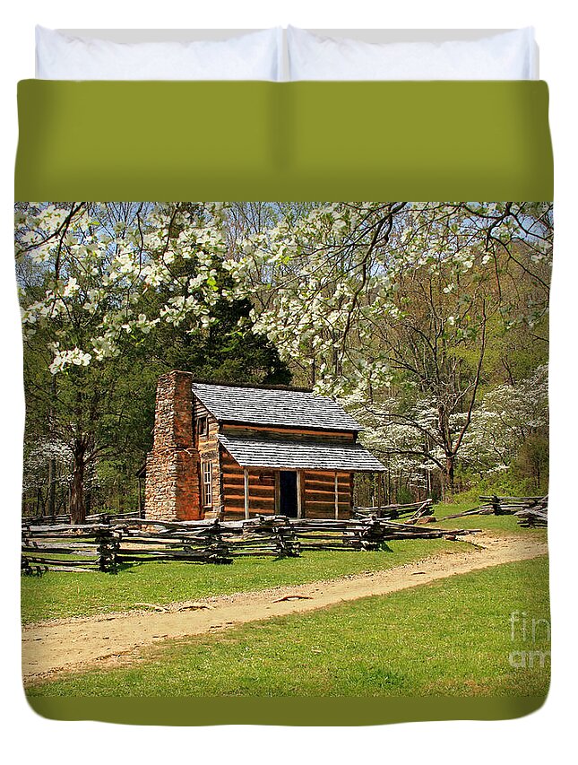 Cabin Duvet Cover featuring the photograph John Oliver's Cabin by Geraldine DeBoer