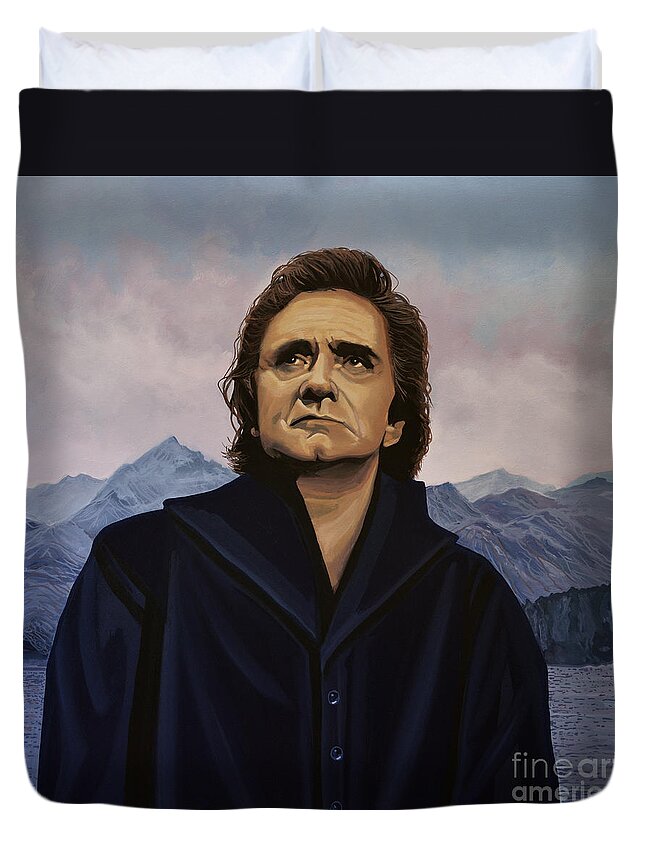 Johnny Cash Duvet Cover featuring the painting Johnny Cash Painting by Paul Meijering