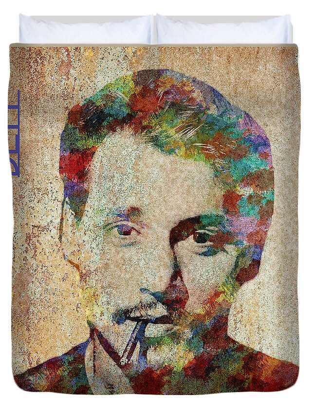Feature Art Duvet Cover featuring the digital art Johnny Depp watercolor splashes by Paulette B Wright