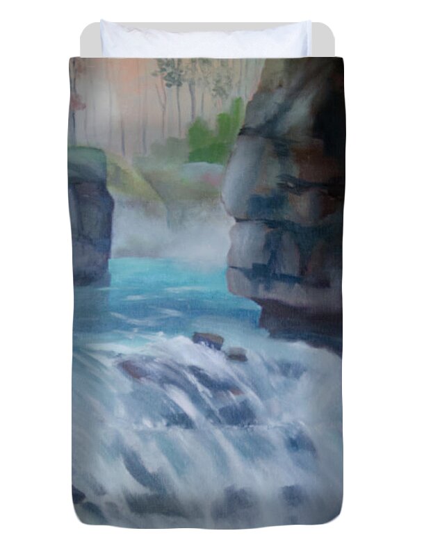 Johnston Canyon Duvet Cover featuring the painting Johnston Canyon by Laurel Best