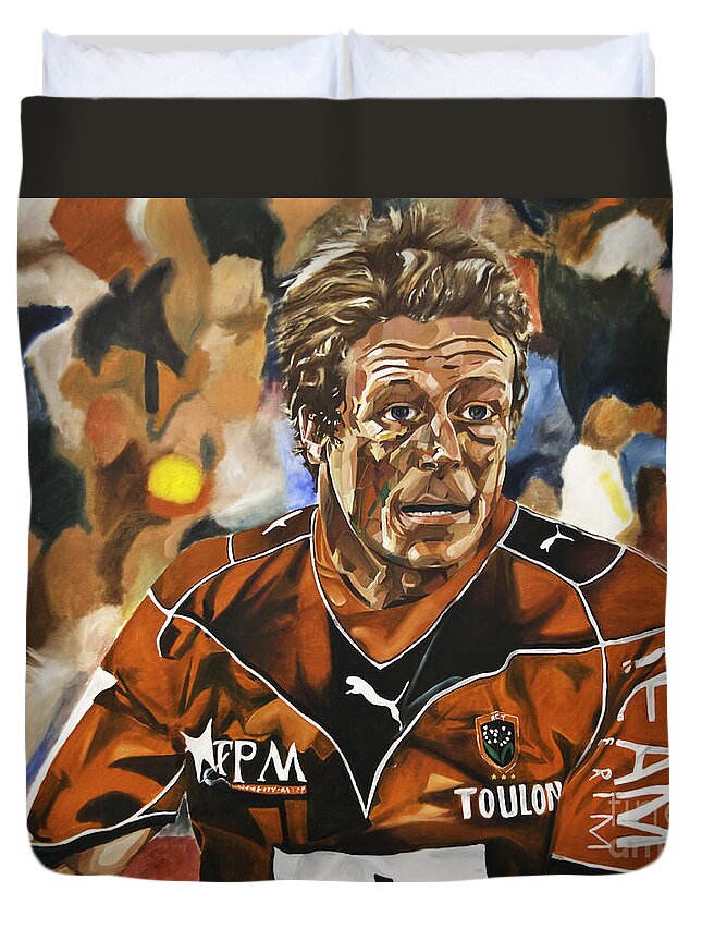 Rugby Player Duvet Cover featuring the painting Jonny Wilkinson by James Lavott