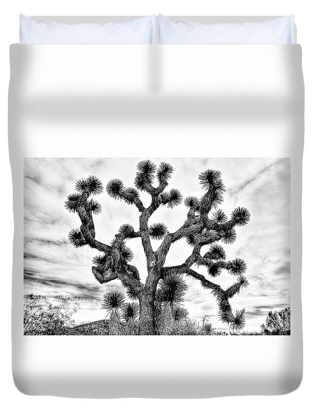 Joshua Tree Duvet Cover featuring the photograph Joshua Black and White by Benjamin Yeager
