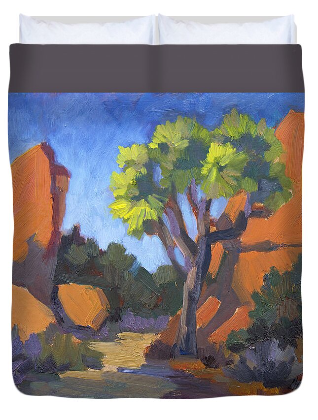 Rocks Duvet Cover featuring the painting Joshua Tree Hidden Valley by Diane McClary