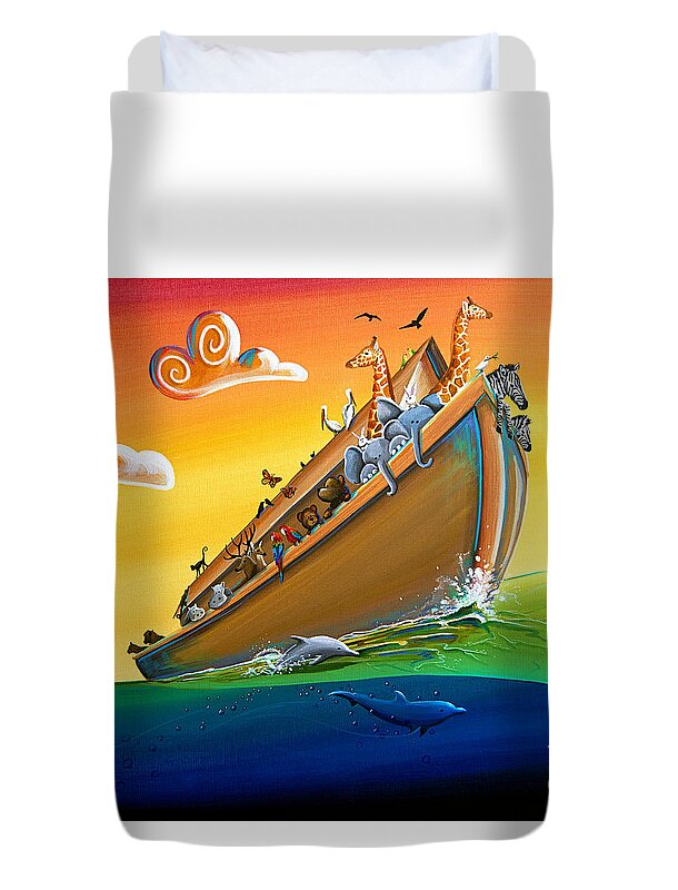 Noah's Ark Duvet Cover featuring the painting Noah's Ark - Journey To New Beginnings by Cindy Thornton