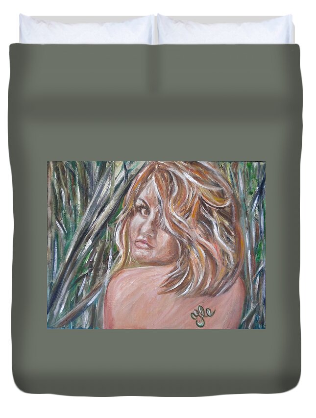 Fantasy Duvet Cover featuring the painting Jungle Nymph by Yesi Casanova