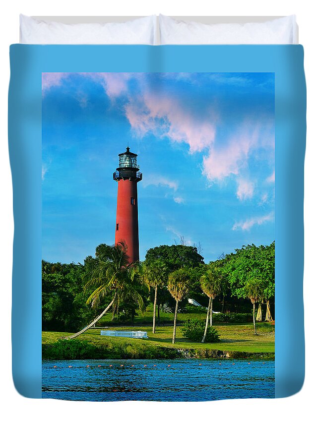 Lighthouse Duvet Cover featuring the photograph Jupiter Florida Lighthouse by Laura Fasulo