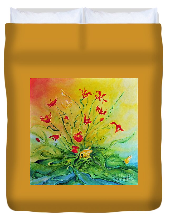 Poppies Duvet Cover featuring the painting Just For You by Teresa Wegrzyn