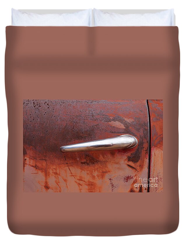 Car Door Handle Duvet Cover featuring the photograph Just Rusted by Vivian Christopher
