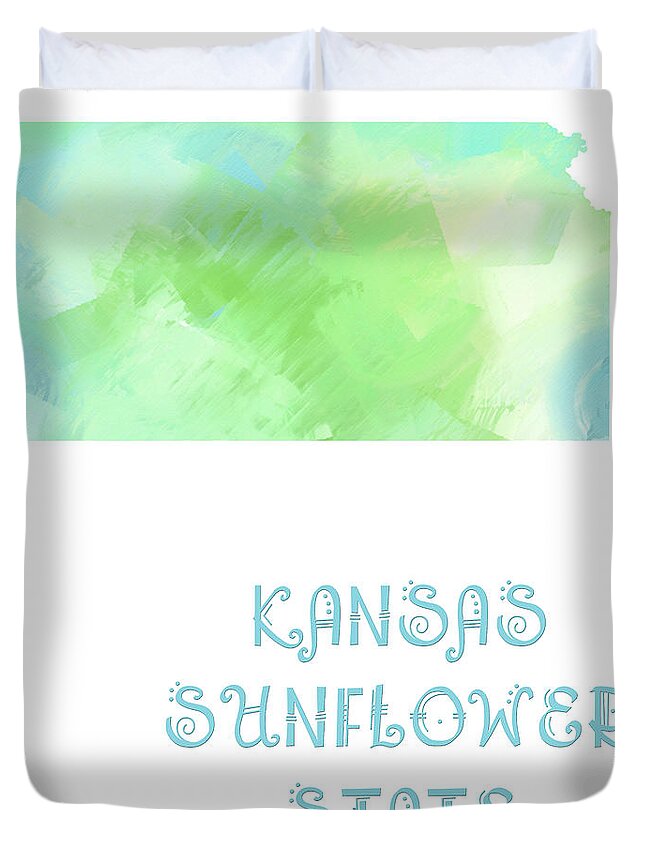 Andee Design Duvet Cover featuring the digital art Kansas - Sunflower State - Map - State Phrase - Geology by Andee Design