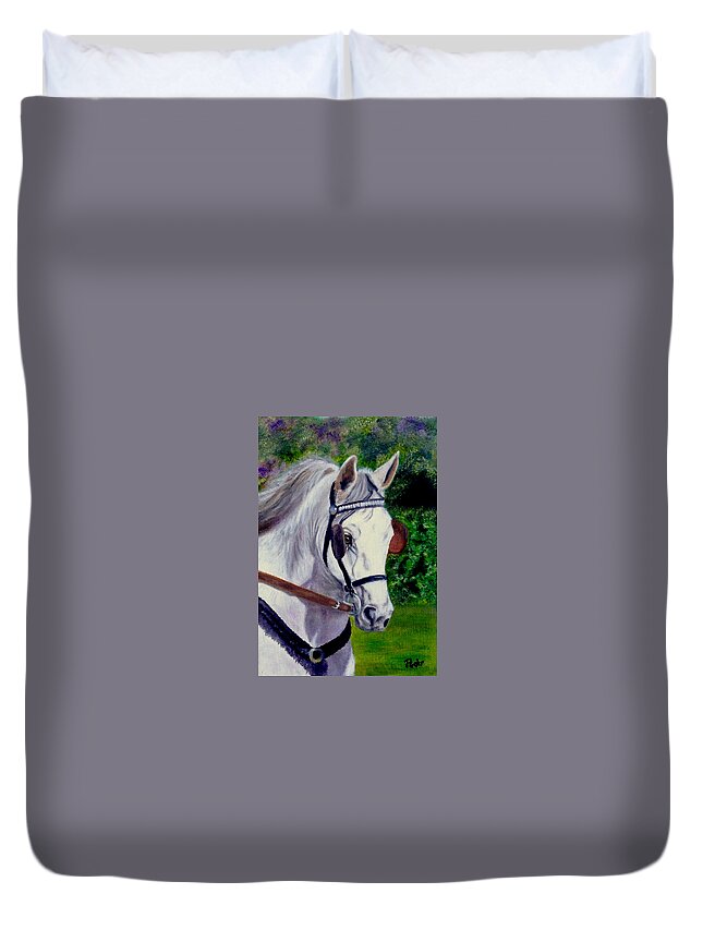 White Horse Canvas Prints Duvet Cover featuring the painting Katies Bailey by Dr Pat Gehr
