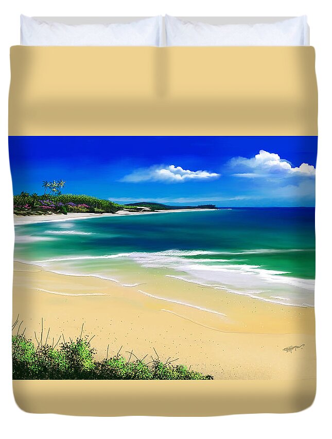 Wall Art Duvet Cover featuring the digital art Kauai beach solitude by Anthony Fishburne