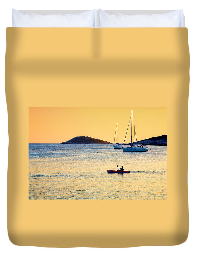 Kayak Duvet Cover featuring the photograph Kayaker by Alexey Stiop