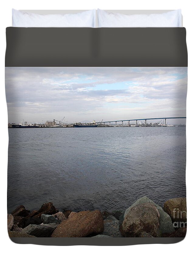San Diego Duvet Cover featuring the photograph Kayaking Along The San Diego Harbor Overlooking The San Diego Coronado Bridge 5D24371 by Wingsdomain Art and Photography
