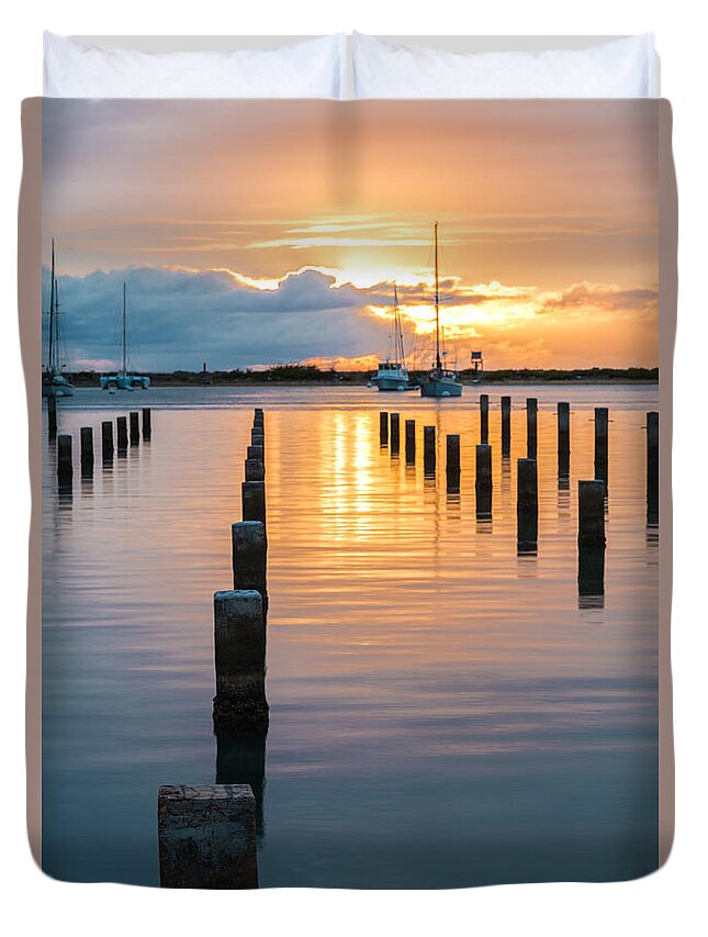 Aqua Duvet Cover featuring the photograph Keehi Harbor Sunset 1 by Leigh Anne Meeks