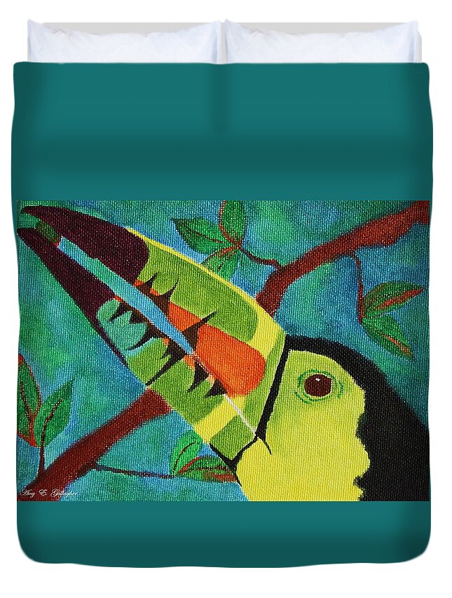 Keel-billed Toucan Duvet Cover featuring the painting Keel-Billed Toucan by Amy Gallagher