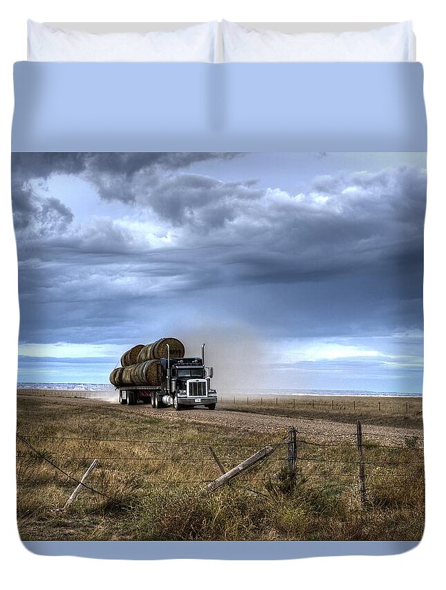 Montana Duvet Cover featuring the photograph Keep Those Hay Bales Rolling by Scott Carlton