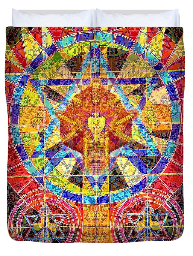 Acrylic Painting Duvet Cover featuring the painting Keeper of the Sacred Symbols by Joseph J Stevens