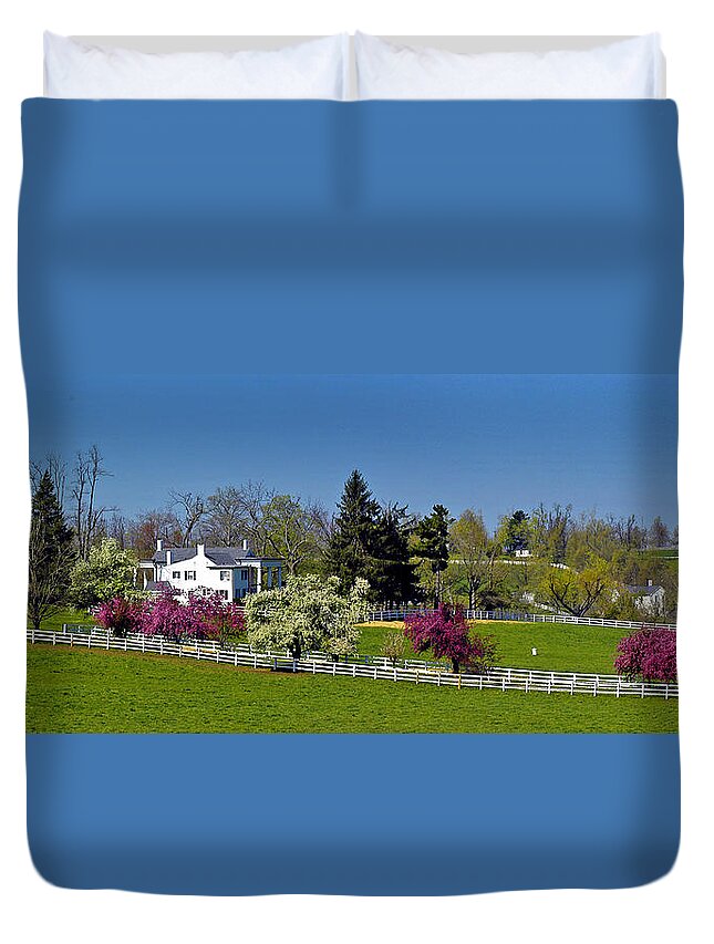 Spring Duvet Cover featuring the photograph Kentucky Horse Farm by Randall Branham
