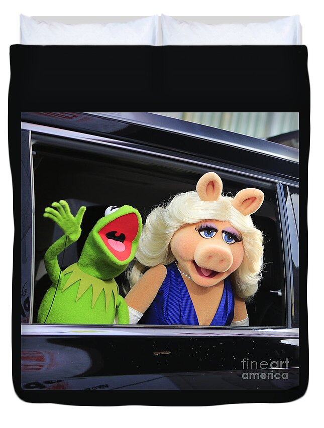 Kermit Takes Miss Piggy To The Movies Duvet Cover featuring the photograph Kermit takes Miss Piggy to the movies by Nina Prommer