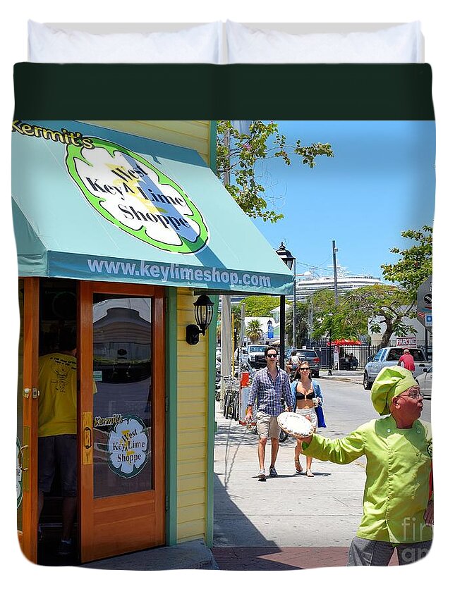 Keylime Pie Duvet Cover featuring the photograph Key Lime Pie Man in Key West by Janette Boyd