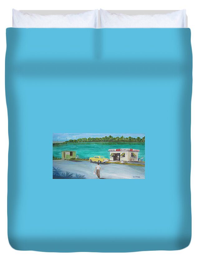 Key West Duvet Cover featuring the painting Key West Bait Shacks by Linda Cabrera
