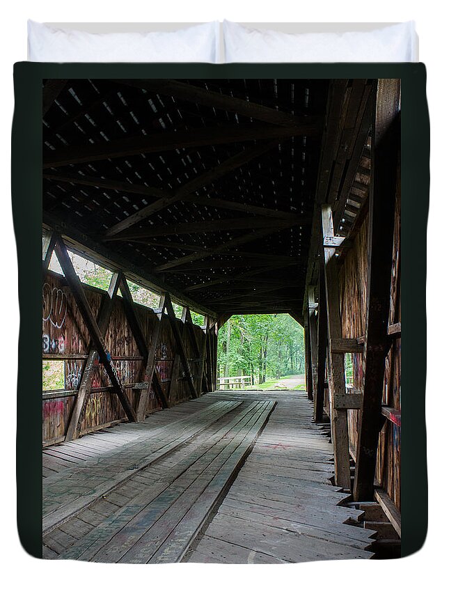 Covered Duvet Cover featuring the photograph Kidd's Mill Covered Bridge by Weir Here And There