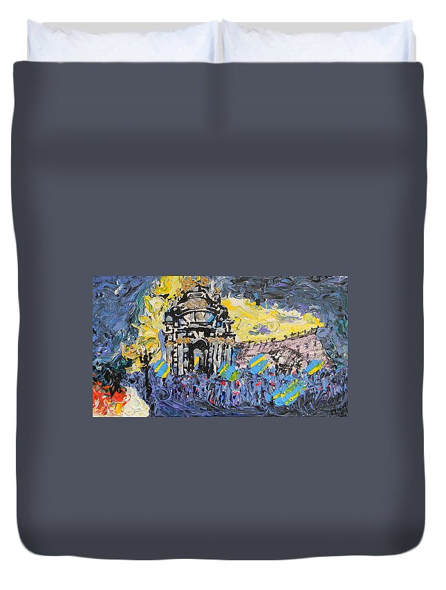 Kiev Duvet Cover featuring the painting KIEV Burning by Marwan George Khoury