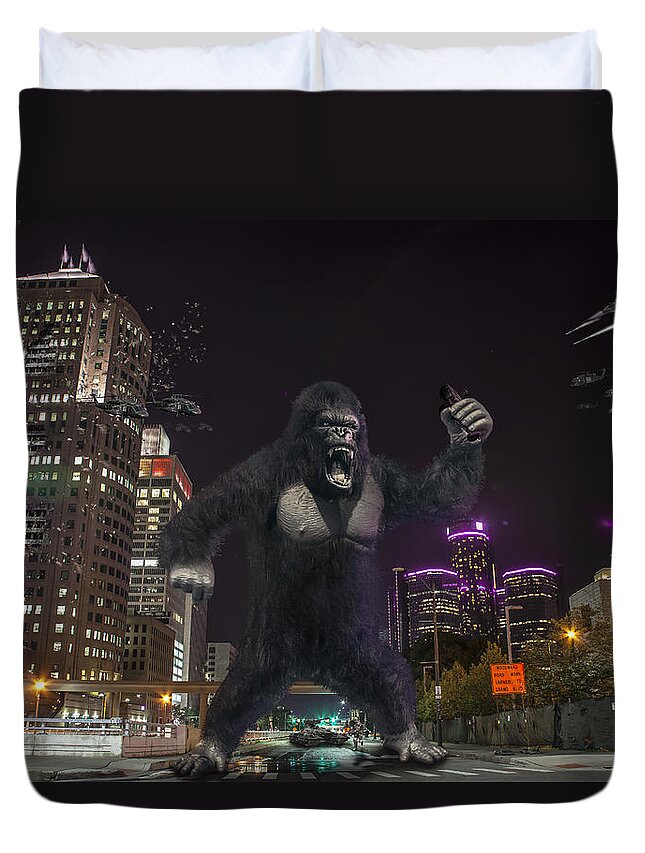 King Kong Duvet Cover featuring the photograph King Kong on Jefferson St in Detroit by Nicholas Grunas