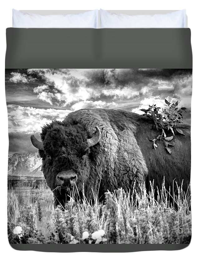 Tetons Duvet Cover featuring the photograph Monarch of the Plains by Jim Garrison