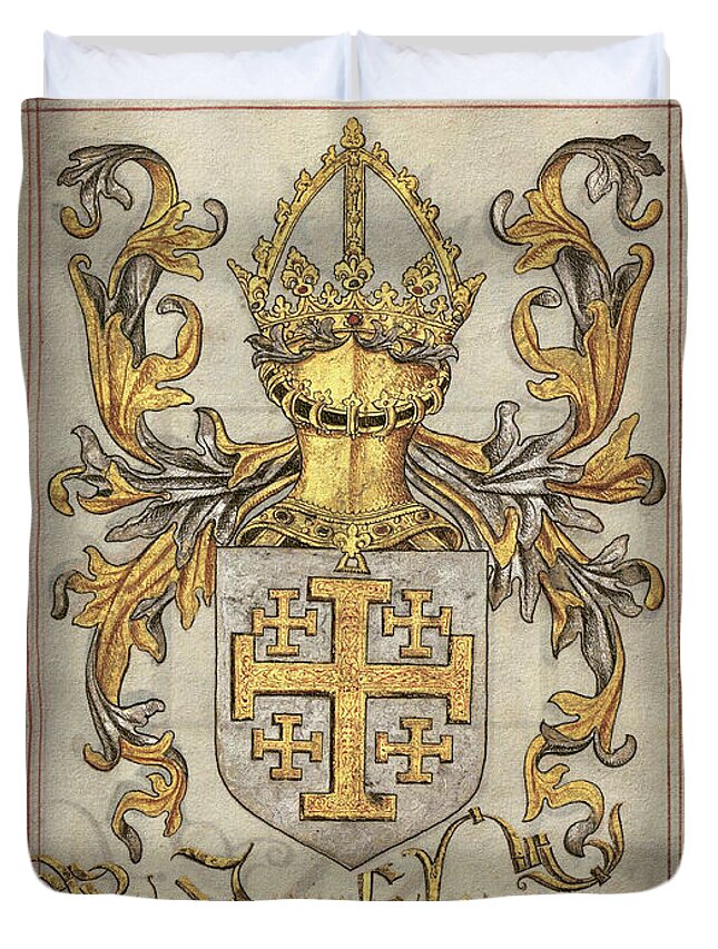 C7 Heraldry Of Medieval Europe Duvet Cover featuring the digital art Kingdom of Jerusalem Medieval Coat of Arms by Serge Averbukh