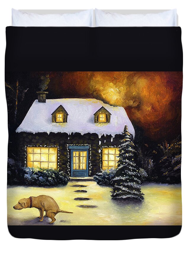 Kinkade Duvet Cover featuring the painting Kinkade's Worst Nightmare by Leah Saulnier The Painting Maniac