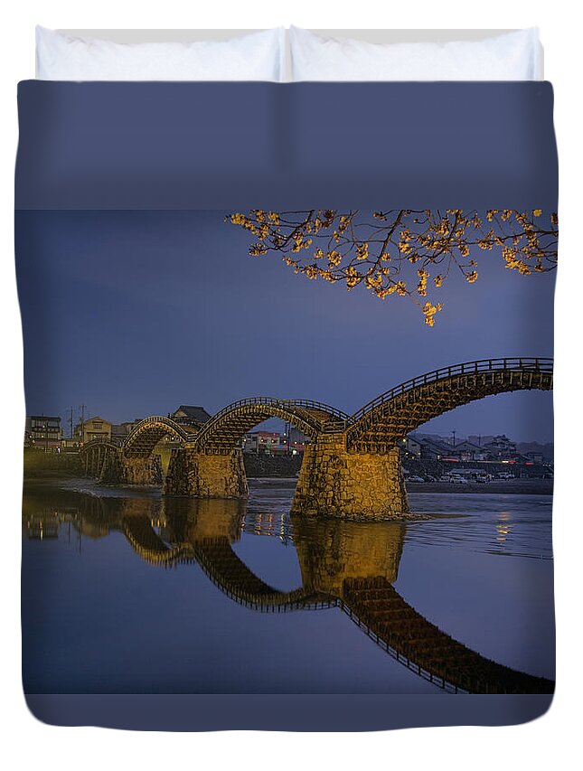 Tranquility Duvet Cover featuring the photograph Kintai Bridge In Iwakuni by Karen Walzer