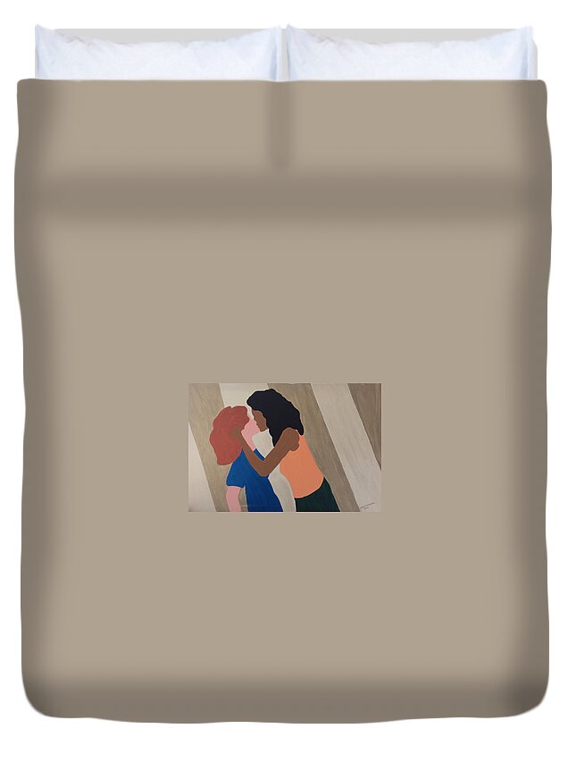 Women Duvet Cover featuring the painting Kiss by Erika Jean Chamberlin