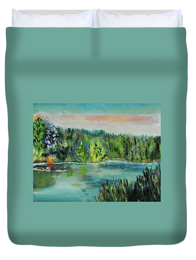 Painting Duvet Cover featuring the painting Kittatiny Pond by Michael Daniels