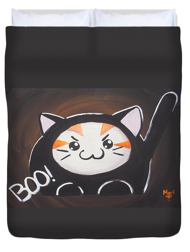 Cute Duvet Cover featuring the painting Kitty Costume by Marisela Mungia
