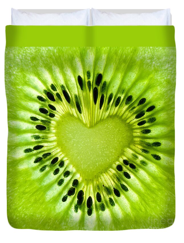 Kiwi Duvet Cover featuring the photograph Kiwi heart by Delphimages Photo Creations
