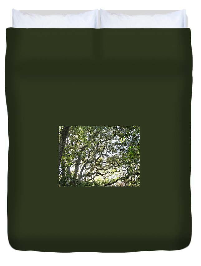 Landscape Duvet Cover featuring the photograph Knarly Oak by Ellen Meakin