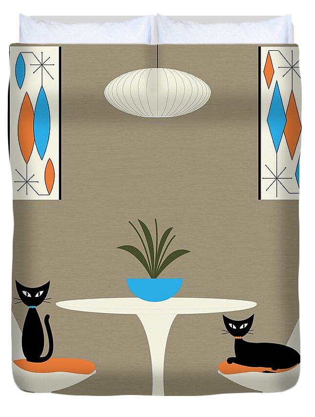 Mid-century Modern Duvet Cover featuring the digital art Knoll Table by Donna Mibus