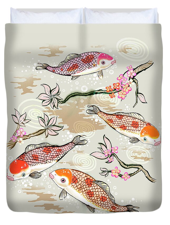 Animal Duvet Cover featuring the photograph Koi Fish Swimming In Pond by Ikon Ikon Images