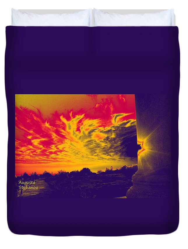 Ancient Duvet Cover featuring the digital art Kourion-Temple of Apollo by Augusta Stylianou