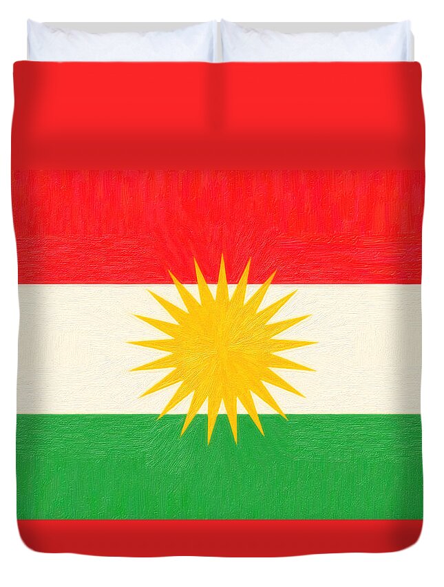 Kurdish Life In Kurdistan Poster Duvet Cover featuring the painting Kurdish Flag by MotionAge Designs