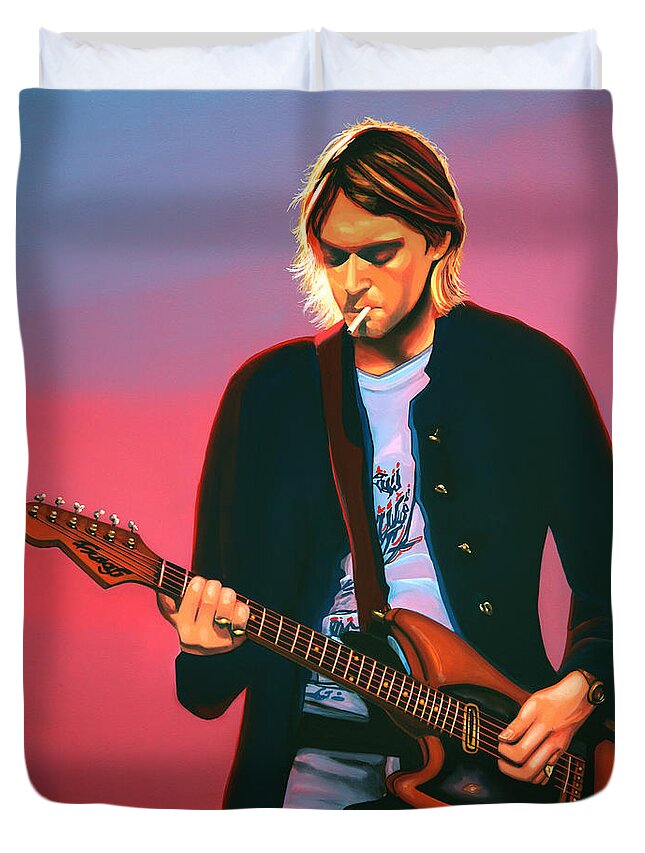 Kurt Cobain Duvet Cover featuring the painting Kurt Cobain in Nirvana Painting by Paul Meijering