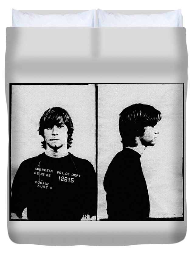 Kurt Cobain Mugshot Duvet Cover featuring the photograph Kurt Cobain Mugshot by Digital Reproductions