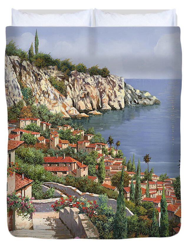 Seascape Duvet Cover featuring the painting La Costa by Guido Borelli