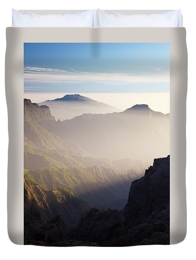 Shadow Duvet Cover featuring the photograph La Palma Volcano Landscape by Michaelutech