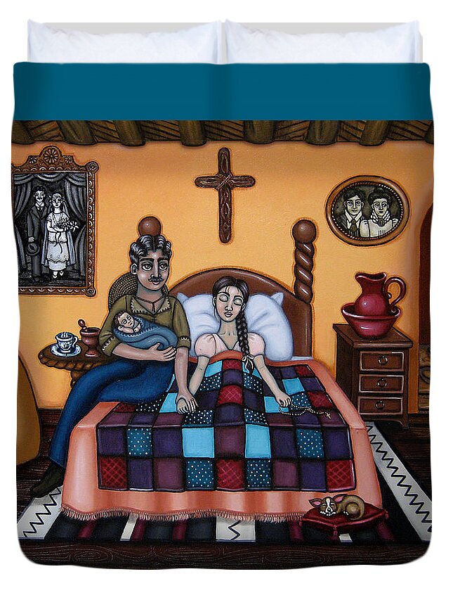 Doulas Duvet Cover featuring the painting La Partera or The Midwife by Victoria De Almeida