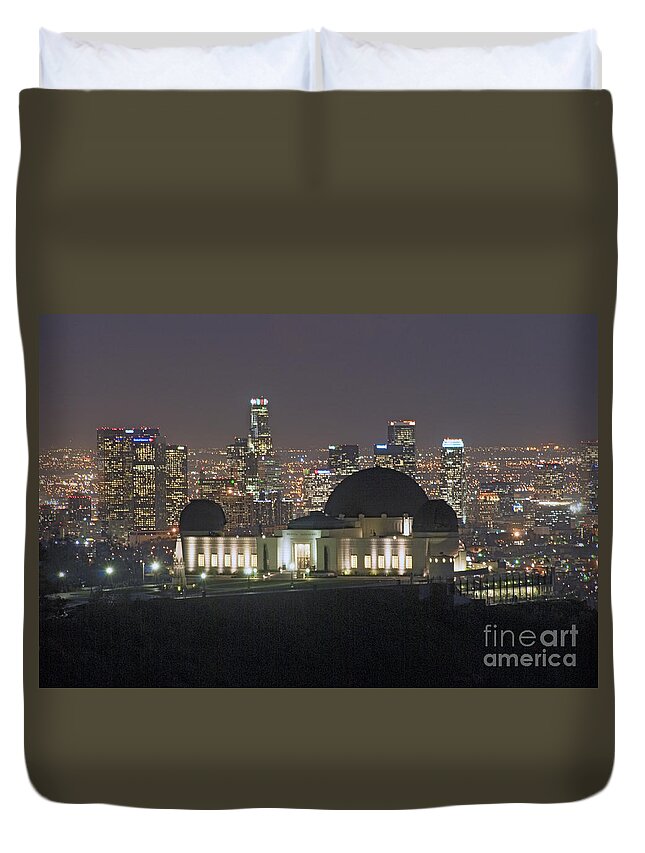 Griffith Observatory Duvet Cover featuring the photograph L.A. Skyline by David Zanzinger