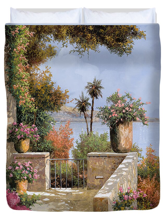 Terrace Duvet Cover featuring the painting La Terrazza Un Vaso Due Palme by Guido Borelli