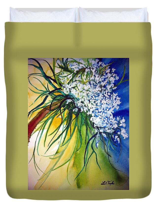 Queen Annes Lace Duvet Cover featuring the painting Lace by Lil Taylor