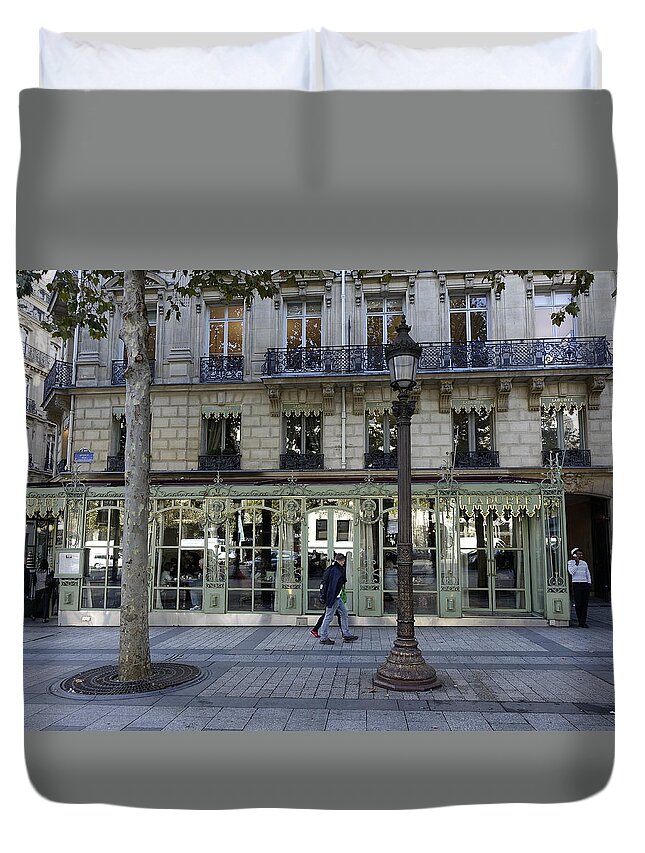 Paris Duvet Cover featuring the photograph Laduree On The Champs de Elysees In Paris France by Rick Rosenshein